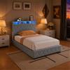 CXHLXYR Telaio Letto 90x200cm con Contenitore Idraulico, Letto per Bambini con LED e USB, Letto Singolo con Sommier, Letto Matrimoniale Imbottito, in Velluto Trapuntato senza Materasso (Grigio scuro