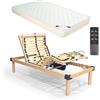 Più Relax Rete Elettrica Motorizzata a Doghe in Legno Motore Tedesco Telecomando Wireless + Materasso con Rivestimento Anallergico e Anti Batterico