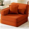 Luxstein Divano letto pieghevole, 95 cm, divano modulare da pavimento in velluto a coste, con schienale alto e braccioli, poltrona letto per gli ospiti, per camera da letto, arancione