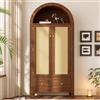 Moimhear Armadio di 181 x 78 x 45 cm, con vimini intrecciato, ripiano semicircolare aperto, 2 ante con chiusura magnetica, 2 cassetti (noce)