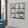 [en.casa] Scaffale da Parete in Ferro con 9 Scomparti Libreria Sospesa Mobile Espositore da Muro Design Industriale con 3 Ripiani 100 x 18 x 110 cm Nero