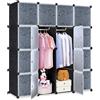 FIVMEN - Armadio guardaroba nero - Sistema di ripiani incastrabili con 16 cubi - Armadio in plastica con porta - Sistema di ripiani - 140 cm di larghezza