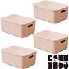CNKHDZ Set da 4 contenitori con coperchio, contenitori impilabili con coperchio, contenitori in plastica per scaffali, cucina e bagno (Rosa, 36.5 * 26 * 15.7cm)