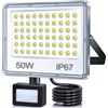 TASINUO Faro LED Esterno con Sensore Movimento 50W, 5000LM Faretto con Sensore di Movimento, 7000K Bianca Fredda Faretto LED da Esterno, Impermeabile IP67 Luci per Giardino Terrazza Garage