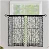 Devola - Set di 2 tende da cucina in stile romantico, tende corte in pizzo, con motivo floreale, per cucina e bagno, finestre piccole, altezza x larghezza 80x75 cm, nero, 2 pezzi