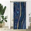 Xiaoterna Tenda da doccia in tessuto marmorizzato Tende da bagno impermeabili in colore neutro marmorizzato blu navy e oro Lusso moderno Resistente alla muffa Decorazione per la casa 90x180cm