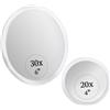Mirrorvana Specchio ingranditore 30X e 20X con ventosa e adesivo - rotondo e portatile per trucco, 30X: 15 cm, 20X: 10 cm
