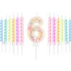 mciskin Set di candele bianche per il 6° compleanno, decorazioni per il 6° compleanno di ragazze e ragazzi, candela numero 6 per torta, 12 candele a spirale pastello arcobaleno per decorazioni per feste per