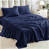 Tokokimo Set di lenzuola 4 pezzi con effetto cotone e lino lavato, lenzuolo con angoli regolabile 180x200 cm con 2 tasche laterali, lenzuolo piano 260x240 cm, federe, poliestere, Blu Marino