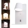 Alpinaluz Lampada da parete LED orientabile 6W bianca con tonalità di colore regolabile (3000K/4000K/6000K), interruttore, porta di ricarica USB tipo C e A, supporto in alluminio da 14 cm per testiere