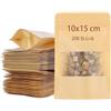 AKOLAFE 200 Pezzi Sacchetti Carta per Alimenti, 10x15 cm Buste Kraft con Finestra e Chiusura, Applicano a Noci, Chicchi di Caffè, Foglie di Tè, Spezie ecc.