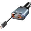 Coolpow 3-IN-1 Retrattile Caricatore Auto【Ricarica rapida】12V/24V Adattatore USB C Accendisigari Auto con Cavo Retrattile Type-C & Porta USB-C/A, Caricatore Auto Accendisigari per iPhone Samsung Pixel