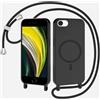 xinyunew Magnetica Cover con Cordino per iPhone 6/7/8/iPhone SE 2020/SE 2022,[Compatibile con MagSafe], Cover in Silicone, Regolabile Cordino da Collo Nylon Catena Collana Tracolla,Nero