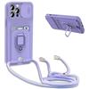 YFSYLL Cover Compatibile con iPhone 13 Pro con Cordino,Custodia con Cordino Silicone Cover,Protezione Fotocamera,360°Anello Supporto,Porta Carte,Viola