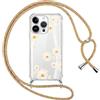 Foonary Trasparente Cover con Cordino per iPhone 13 Pro Fiori, Custodia con Laccio Collana Tracolla Aesthetic Crisantemo Disegni Antiurto Bumper Protettiva Corda Case per iPhone 13 Pro 6,1,Giallo