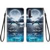 KARTXITAI Cover Compatibile con Oppo Find X2 Lite/Reno3 5G PU Pelle TPU Silicone Portafoglio Magnetica con Disegni Motivo Animale Flip Custodia in Libro Slot Schede Custodia-Delfini,mare,luna,cielo