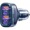 SUNDAREE Accendisigari USB,120W 4 Porte 12V 24V PD QC Tipo C Carica Rapida Caricatore Auto Cellulare Adattatore Caricabatterie per Samsung A56/iPhone 17/Redmi Note 14/iPad/Galaxy Tab/Macbook/Lenovo