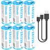 HITRENDS Batteria al Litio CR123A 3V, 6 Pezzi Batteria al Litio USB Ricaricabile 3V, Fino a 3000 Cicli con Porta di Ricarica USB-C, Ricarica Rapida in 2 ore, 700mAh per Serratura porta Impronte Digitali ecc.