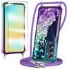 WQRTYJK Cover per Samsung Galaxy A56 con Cordino Glitter, Blu/Viola | Pellicola Protettiva Vetro, Regolabile e Rimovibile, Brillantini Liquido, Custodia, Protezione Trasparente, Antiurto Case