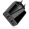 CKDSA 65W Caricatore USB C Ricarica Rapida Caricatore USB Multiplo 5 Porte 2 Tipo C e 3 Tipo A Spina Multipla USB-C Adattatore di Alimentazione Fast Charge PD 3.0 Compatibile con Samsung iPhone Huawei iPad