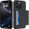 ÁRBOLORO Cover per iPhone 16 Pro con Porta Carte Custodia Portafoglio Antiurto Anti-Graffio Resistente Grado Militare Protettiva Slot Nascosto Scorrevole Case, Nero