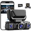 GUSHE Dashcam HD 1080p con Triplo Obiettivo + Telecamera Posteriore - Registrazione 24h,Rilevamento Movimento & WiFi Incluso,4 Canali Dashcam Auto,170° Grandangolo,Visione Notturna,G-Sensor,32GB Card