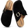 MEIJIANA Zoccoli e Sabot da Donna Leggere Pantofole in Pelle e Sughero Comode Zoccoli Antiscivolo con Supporto Plantare Regolabile Scarpe da Giardino 37-41 EU, Nero, 41 EU (7 UK)