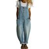 DOTBUY-SHOP Salopette Jeans Donna Estiva Lunga Stretch Tuta Intera Casual Pantaloni Lunghi a Gamba Larga Vintage con Tasche e Spalline Regolabili Jumpsuit per Tempo Libero (Azzurro,XL)