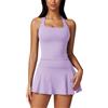 ABOCIW Abito da tennis da donna in 2 pezzi, set con minigonna con spacco laterale e canotta incrociata, da allenamento, abito da golf, Viola, XS