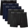 Calvin Klein Men's Cotton Classics 5-Pack Boxer Brief, 2 Blue Shadow Body W/Blue Shadow Waistband, 2 Charcoal Heather Body W/Charcoal Heather Waistband, 1 Black Body W/Black Waistband, Medium