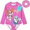Paw Patrol Costume Piscina Bambina Manica Lunga Costumi da Bagno con Scrunchies per Capelli per Bambini Piccoli Idee Regalo (4-5 Anni, Rosa)