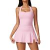 ABOCIW Abito da tennis da donna in 2 pezzi, set con minigonna con spacco laterale e canotta incrociata, da allenamento, abito da golf, Rosa chiaro, M