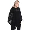LvRao Elegante Poncho e Mantelle da Donna, Blusa Poncho in Maglia con Orlo a Frange, Scollo a V (Nero, Taglia Unica)