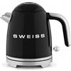 SWEISS Bollitore elettrico vintage KTS9, 1 L, pratico acciaio inox compatto 1200 W, bollitore rapido, livello dell'acqua visibile e graduato, spegnimento automatico, base girevole a 360°, nero