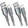 GlasFlength Cavo USB C 2m, 2 Pezzi Cavo Tipo C di Ricarica Rapida 3A Nylon Intrecciato Cavo USB Type-C per Samsung Galaxy S23/S22/S21 Pixel Xiaomi Huawei Google Pixel Xepria XZ(Grigio)