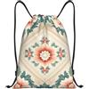 EDPXKL Borsa da palestra con coulisse e fiori tribali bohémien per uomo/donna, borsa con coulisse e motivo astratto di denti di leone e fiori selvatici in stile rustico, zaino sportivo per palestra, spiaggia