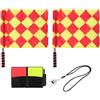 Artibetter Set Arbitro Calcio 2024 Cartellini Rosso e Giallo in PVC con Gadget Europei Calcio 2024 Fischietto in Acciaio Inox e Bandiere a Scacchi per Partite Sportive