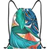 EDPXKL Borsa da palestra con coulisse, zaino con stampa di foglie di palma tropicali, zaino pieghevole con coulisse per uomo, donna e ragazzo, borsa a tracolla, per nuoto, escursionismo, 36x42 cm