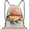 LLOTPQ Zaino con stampa di pesce volante con coulisse e cartamo, Nero , S, Classico
