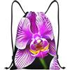LLOTPQ Zaino con coulisse con stampa di fiori di orchidea, Nero , S, Classico