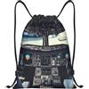 EDPXKL Borsa a sacco con coulisse e stampa cabina di pilotaggio per donna, impermeabile, ideale per il calcio, zaino portatile da viaggio, perfetto per palestra, shopping, sport e yoga.