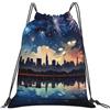 EDPXKL Zaino leggero con coulisse e stampa City Sea Night Fireworks Scenery, borsa impermeabile per palestra, viaggi, feste e uso quotidiano.
