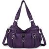 Angel Kiss - Borsa a tracolla da donna grande, in finta pelle lavata, stile hobo, a secchiello, da spalla, a mano, tote, Viola, Large