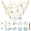 UNICRAFTALE 13 pezzi rete da pesca nautica decorazione da parete in legno dipinto conchiglie stelle marine ornamenti da appendere con corda di canapa e corda di cotone, ideale per feste pirata