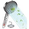 Xixitaihao Soffione doccia con filtro, doccetta ad alta pressione con tubo da 2 m, 5 tipi di getto, soffione a risparmio idrico con funzione di stop, soffione doccia per acqua dura, cloro residuo, metalli