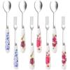 ESYFOR 8 PCS Cucchiaino da Caffè Forchetta da Frutta in Acciaio Inox Forchetta e Cucchiaio Motivo Floreale Elegante Lavabili in Lavastoviglie Forchetta per Torta per Casa, Cucina, Ristorante
