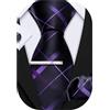 Barry.Wang - Set da uomo, con cravatta a righe a quadri in seta, pochette quadrata, fermacravatta, gemelli, clip per cravatta, 4 pezzi, stile classico, per lavoro, matrimonio, cravatta, Taglia unica