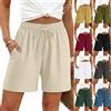 Generico Pantaloncini Donna Estivi Bermuda in Lino E Cotone - Pantaloni Corti Eleganti Vita Alta con Coulisse Elastico Tasche Gamba Larga Larghi Baggy Curvy Leggeri Comodi per Spiaggia Mare Casual