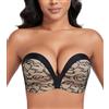 DotVol Donna Reggiseno Wing Design Push Up Reggiseno Senza Spalline Comfort Iron-Free Invisible Wirefree Reggiseno Antiscivolo Fiore Nero 4D