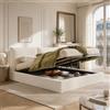 Autheria Letto imbottito 180 x 200cm con rete a doghe, letto matrimoniale con testiera imbottita,letto idraulico regolabile,Beige Bouclé(Senza Materasso)